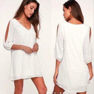 Lulus Shifting Dears White Long slit Sleeve dress XS